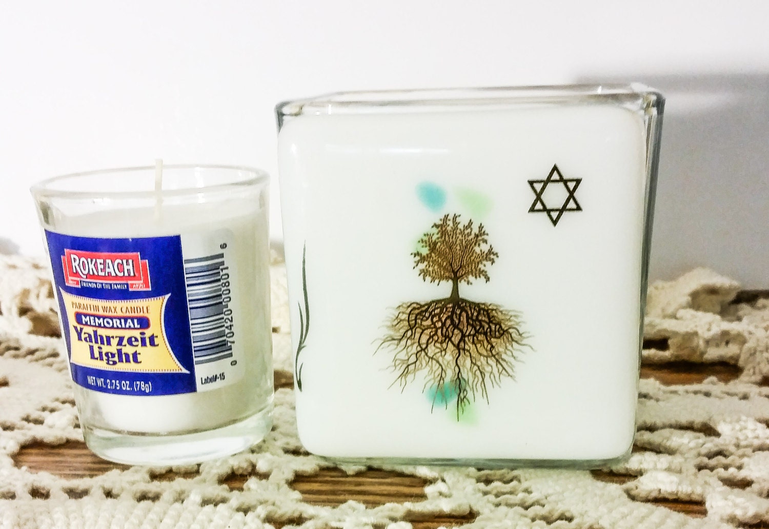 Jewish Memorial Yahrzeit Candle Holder in Fused Glass In