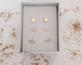 20% SALE!!! Stud Earring Set of 3 Pairs, Tiny Earrings, Minimal Earrings, Everyday Earrings, Stud Earring Set, Goldfilled Stud Earrings.