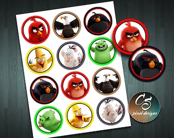 ANGRY BIRDS CUPCAKE Toppers | Digital Item | No item will be shipped