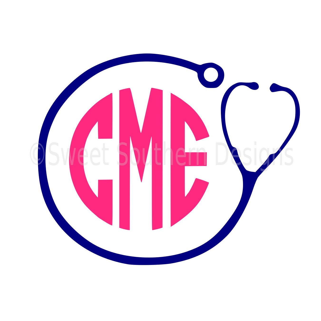 Monogram nurse circle stethoscope SVG instant download design
