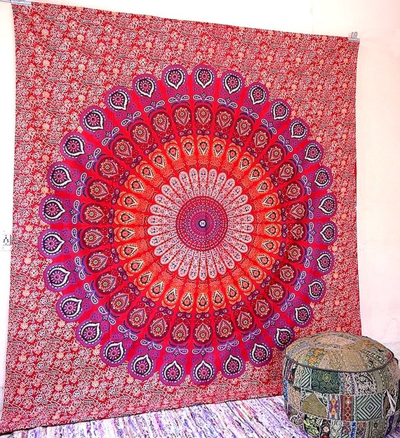 PINK RED Wall Mandala Tapestry Boho Wall Hanging by FabricSarmaya