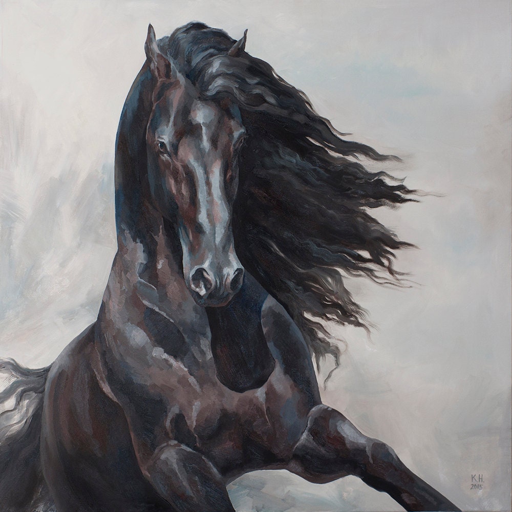 Friesian Horse Original Oil Painting by KatyHalyEquineArt on Etsy