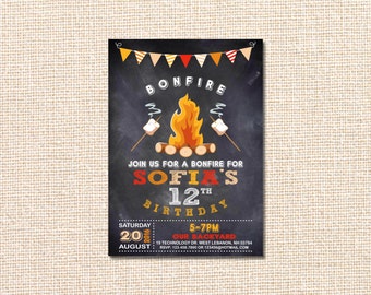 Bonfire Invitation, Bonfire Birthday Invitation, Autumn Invitation, Campfire Birthday Invitation, Rustic wood, Bonfire party invite,Bonfire