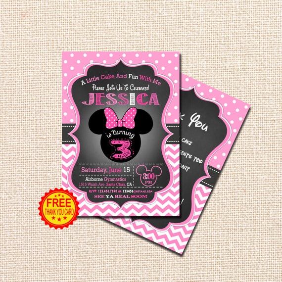 MINNIE MOUSE INVITATION 3rd Birthday Invitation Minnie Mouse