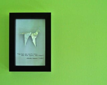 Blade Runner Origami Unicorn and Hand Typed Quote in a 4x6" (10x15cm) Frame