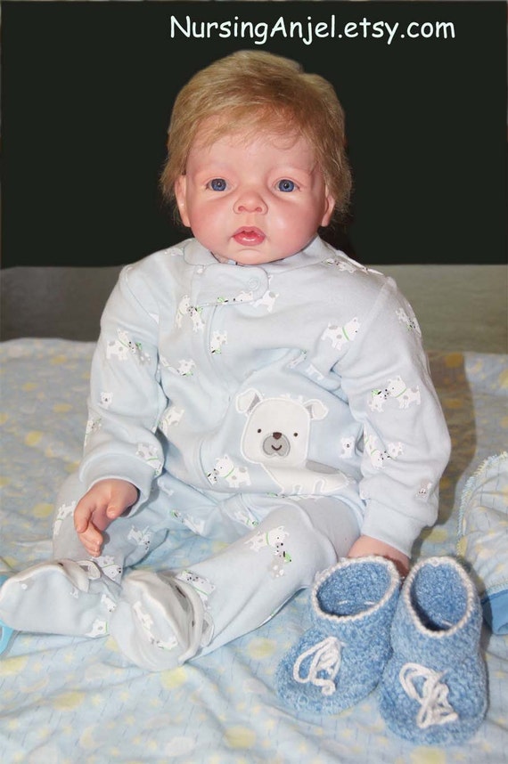 Reborn Baby Boy doll Blond Hair Blue Eyes 22 inch Vinyl Doll