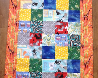 Baby Play Quilt with Multiple Interest Squares and Giraffe Backing