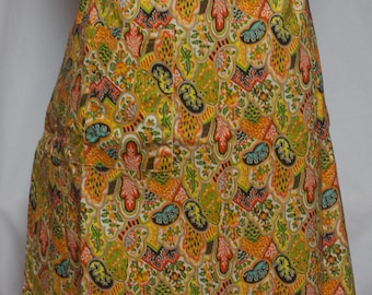 Vintage Handmade Apron, Half Apron, Yellow Apron, Retro Half Apron, Retro Apron, Kitchen Apron, Hostess Apron, 1970s Apron, Vintage Fabric
