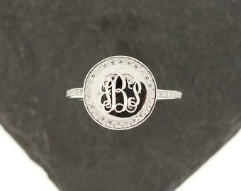 925 Sterling Silver CZ Monogram Ring, Single Ring, Monogram Ring, Sterling Silver