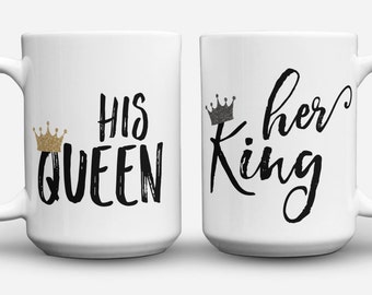 His and Hers Coffee Mug Set, His Queen, Her King, King and Queen Mug, Glitter Mugs, Couples Coffee Mug, His and Hers Coffee Mug Set, Couples