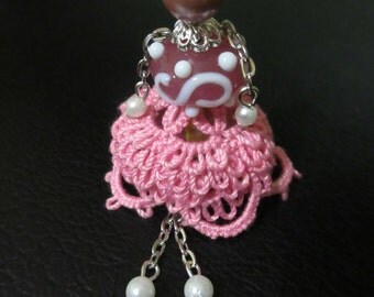 French Lady Beaded and Tatting doll charm