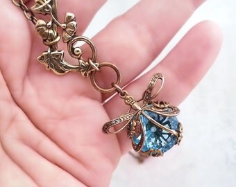 Aqua blue dragonfly necklace, Art Nouveau asymmetrical necklace, dragonfly jewelry, filigree jewelry lariat necklace bug pendant necklace
