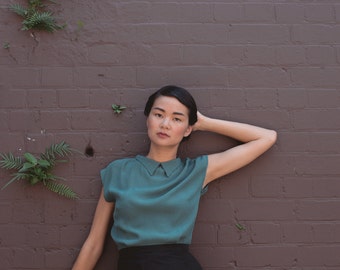 SALE - Evergreen Button-Back Blouse in Leaf