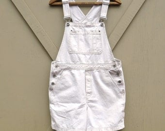 90s vintage Gap Off-White Khaki Cotton Short Bib Overalls