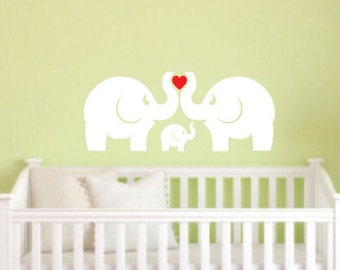 Elephant wall decals, Nursery wall decals, Baby elephant with heart, elephant family, zoo animal wall decals, elephant family vinyl stickers