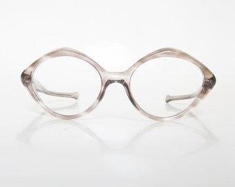 Vintage Hexagon Glasses 1960s Eyeglasses Mod Mid Century Womens Girls Clear Brown Tawny Sand 60s Mad Men Fashion Indie Chic