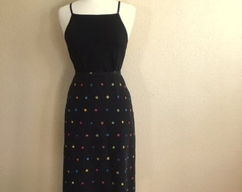 Vintage 90s BLACK FLORAL Long Skirt / Womens Small Medium