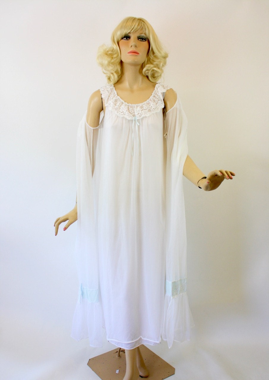 Vintage 60s Peignoir Set Shadowline Wedding White Nylon