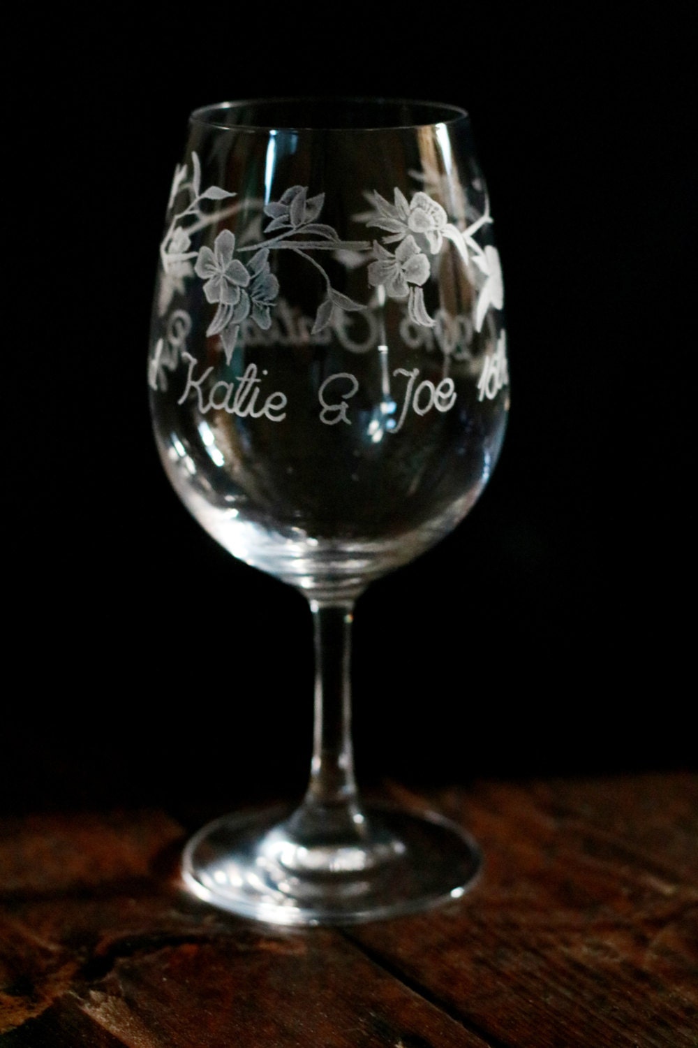 Hand Engraved Wine Glass Hawthorn Personalizable by VMJCollinsArt