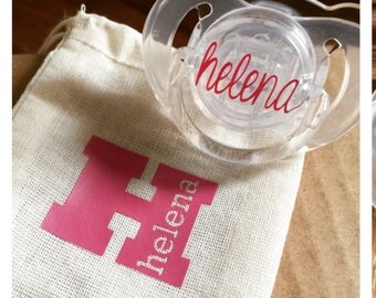 Personalized Name Pacifier w/ bag, Daycare baby, baby shower gift, personalized gift, baby name, personalized pacifier, name binky