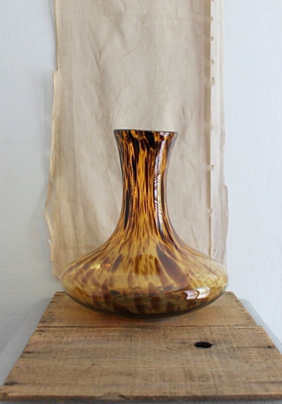 Vintage large tortoise shell glass vase hand blown glass vase