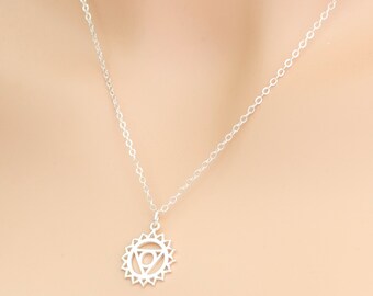 Chakra Necklace, Throat Chakra, Yoga Necklace, Yoga Jewelry, Fifth Chakra, Meditation Necklace, Sterling Silver, Yogi Pendant, Yoga Gift