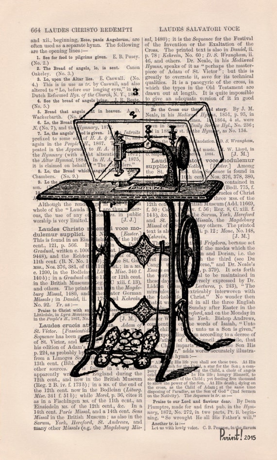 Items similar to Vintage Sewing Machine Dictionary Page Upcycled Book Art Upcycled Art Print