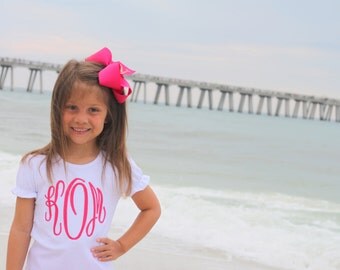 Glitter Monogrammed Bow, 6 inch hair bow - choose initial and colors - 6 inch hairbow with gold, silver or pink monogram