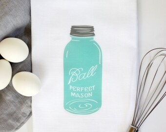 Tea Towel Blue Vintage Mason Jar Tea Towel Flour Sack Towel Kitchen Cotton Towel Home Decor Gift