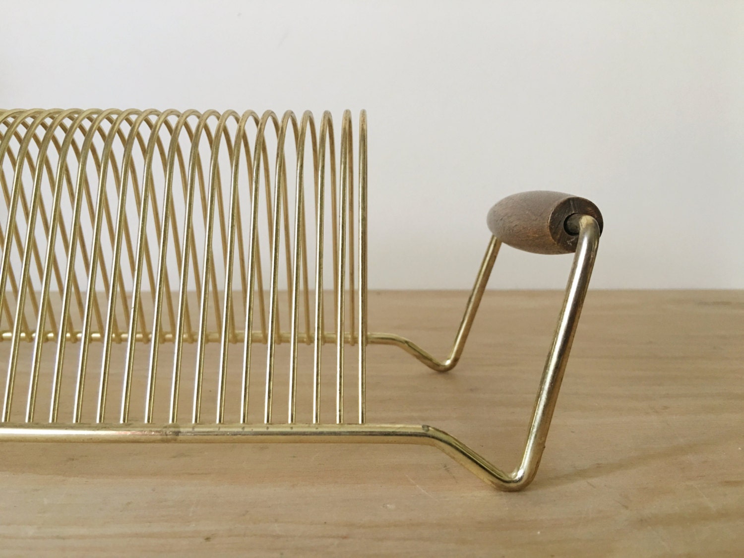 Mid Century Gold Metal Wire Record Holder Organizer Rack