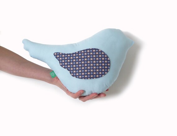 Pastel blue Bird shaped throw pillow decorative spring by MushyP