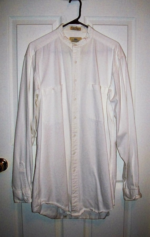 Vintage Men's White Pinwale Corduroy Collarless Shirt by