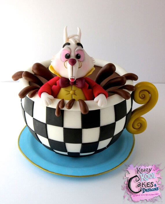 White Rabbit In Teacup Cake Topper From Alice In Wonderland White Rabbit In Teacup Cake Topper From Alice In Wonderland
