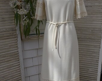 Boho 70s Wedding Vintage Dress Cream Maxi Dress by Butte Knit Casual Wedding Summer Beach Boho 70s Dress Festival
