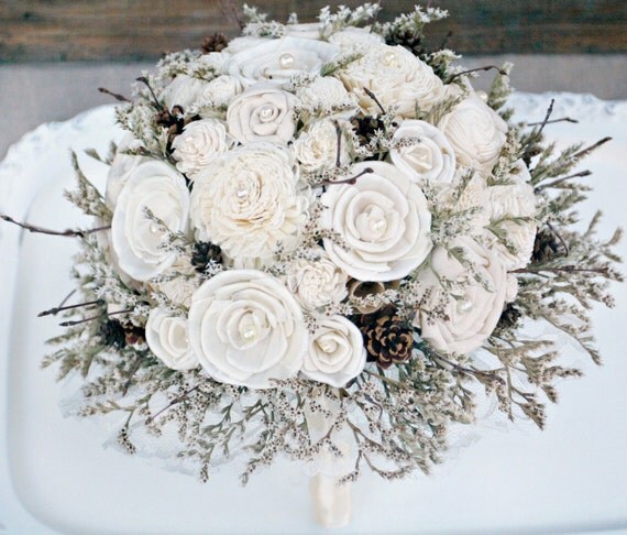 Winter Wedding Bouquet Rustic Sola Flower Cream Winter Wedding Bouquet Rustic Sola Flower Cream
