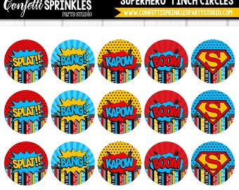 INSTANT DOWNLOAD "Superhero" Red, Blue and Yellow 4x6" 1" Inch Bottle Cap Image/Digital Collage Sheet