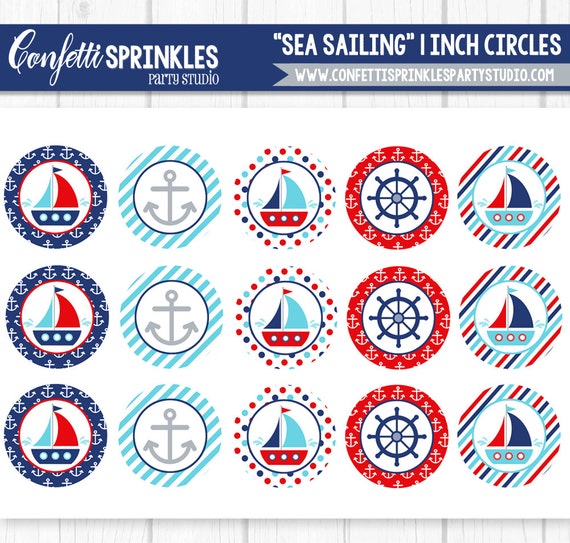 INSTANT DOWNLOAD Nautical Ocean "Sea Sailing" 4x6" 1" Inch Bottle Cap Image/Digital Collage sheet Il_570xn