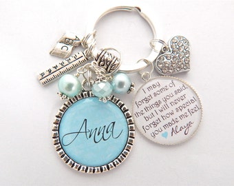 BABYSITTER GIFT, Personalized Nanny Keychain Teacher Necklace, Day Care Daycare Provider Gift, Child, Mother grandmother TEACH love inspire