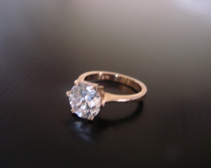 Vintage Sterling Vermeil Cubic Zirconia Ring / Solitaire CZ / Size 4.75 /Jewelry / Jewellery