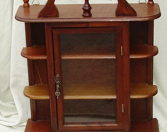 Vintage Wooden & Glass Knick Knack Shelf - Wall Hanging Cabinet