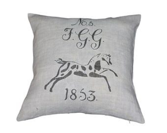 French Country 1853 Equestrian European Grain Sack Cushion cover