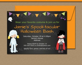 INSTANT DOWNLOAD Halloween Invitation - Printable Halloween Party Invitation - Chalkboard Halloween Invite - Kids Halloween Invitation HCBK
