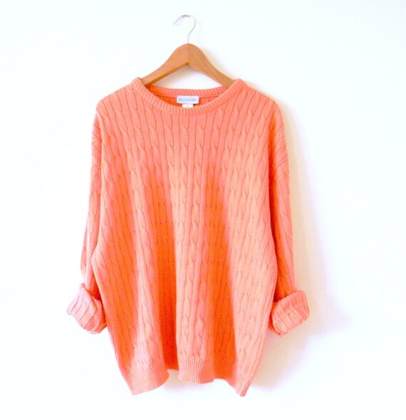 Coral Vintage Cable Knit Slouchy Sweater / Vintage Oversized