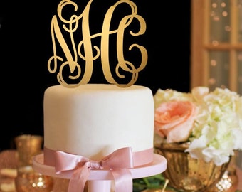 Wedding Cake Topper - Vine Monogram Cake Topper - Gold Cake Topper