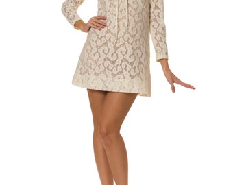 Vintage 1960s Psychedelic Mod Lace Mini Dress Size: XS
