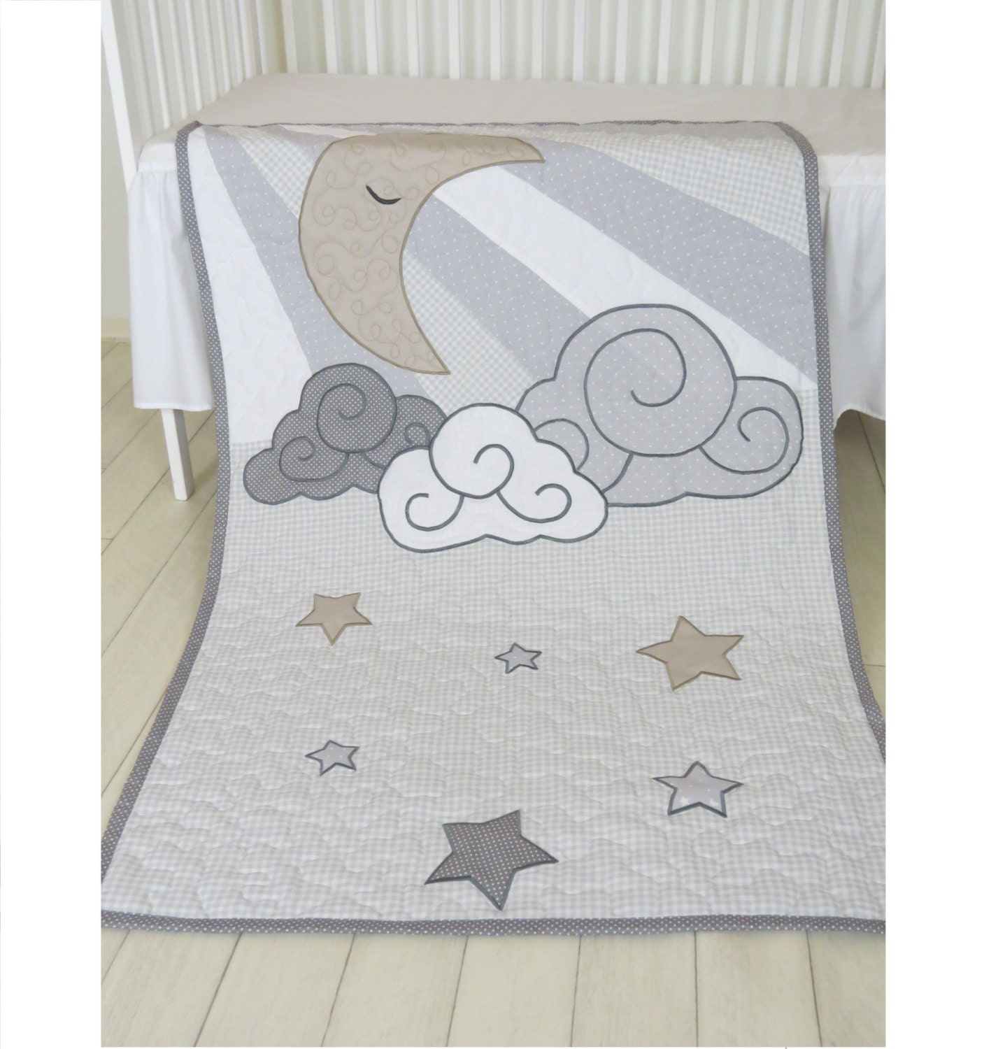 Cloud Boy Quilt Pastel Moon Baby Blanket Gray by ...