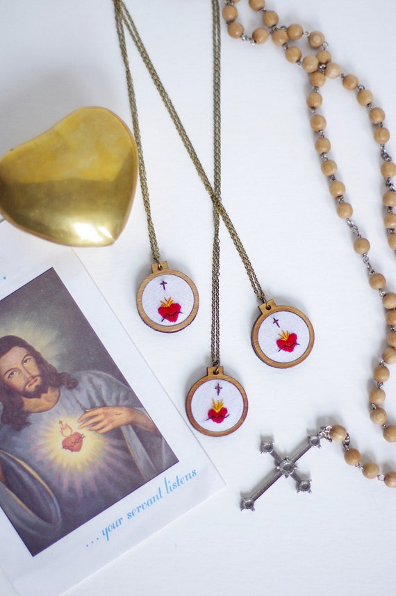 Sacred Heart Embroidered Necklace