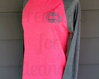 Women's Monogrammed Raglan Sleeve T-shirt, Women's Monogrammed T-shirt, Women's Baseball T-shirt, Monogrammed Baseball, Monogrammed Raglan