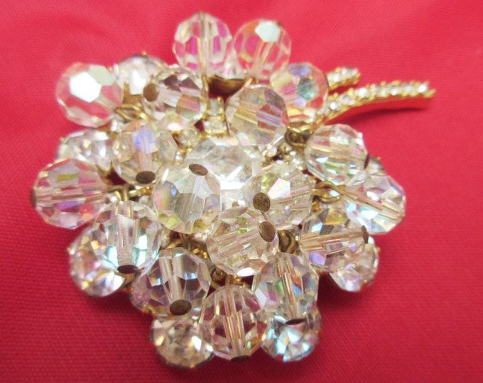 Juliana Flower Brooch - dangling Ice clear Crystal Rhinestone - D and E confirmed pin