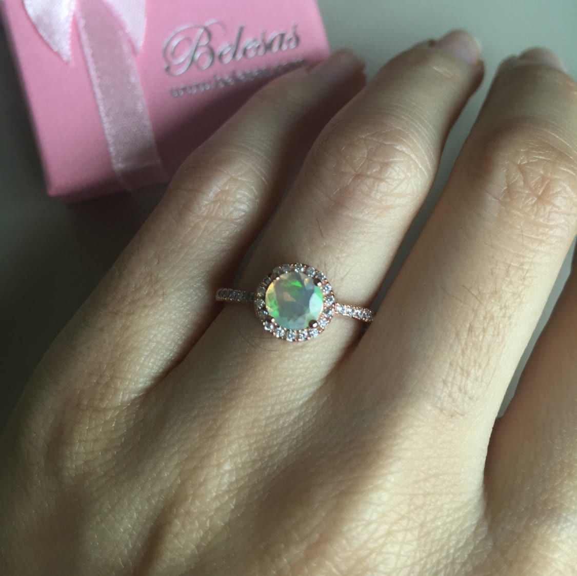 Rose Gold Opal Engagement Ring Rose Gold Halo Ring Opal